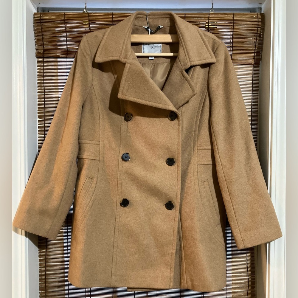 Larry Levine Tan Double-Breasted Pea Coat